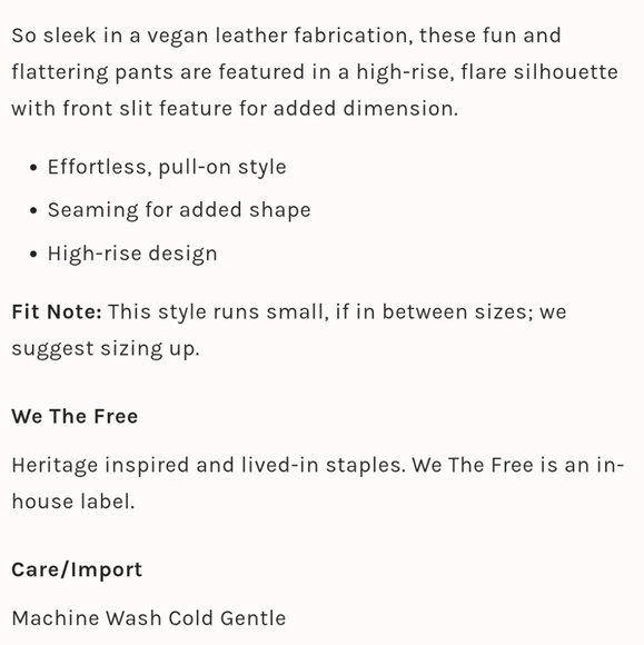 We the Free People Real Deal Vegan Leather Flare Split Hem High Rise Pant 26 - Picture 9 of 9